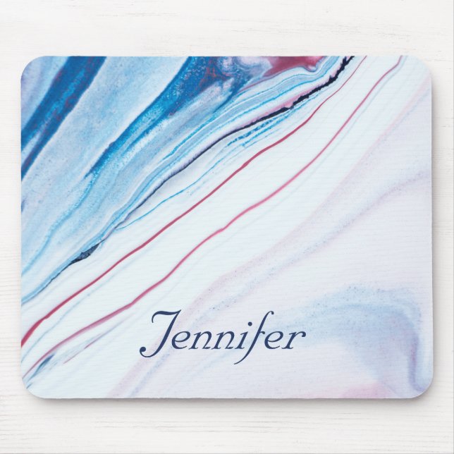 Elegant BLUE PINK PURPLE FAUX MARBLE PERSONALIZED Mouse Mat (Front)