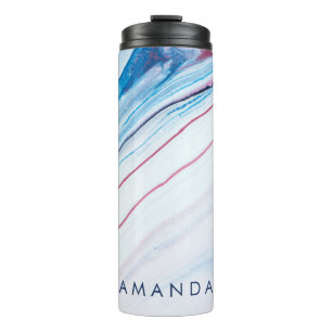 Elegant BLUE PINK PURPLE FAUX MARBLE PERSONALIZED Thermal Tumbler