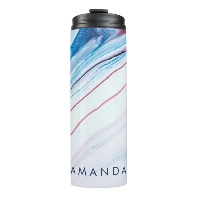 Elegant BLUE PINK PURPLE FAUX MARBLE PERSONALIZED Thermal Tumbler (Front)