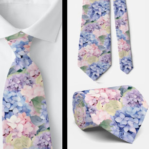 Elegant Blue Pink Purple Hydrangeas Tie