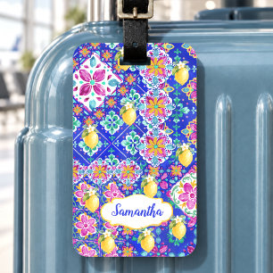 Elegant Blue pink Sicilian Citrus Collage Luggage Tag