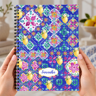 Elegant Blue pink Sicilian Citrus Collage Notebook