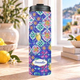 Elegant Blue pink Sicilian Citrus Collage Thermal Tumbler