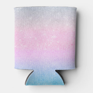 Elegant Blue Pink Silver Glitter Design Can Cooler