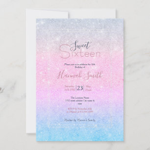 Elegant Blue Pink Silver Glitter Design Invitation
