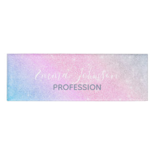 Elegant Blue Pink Silver Glitter Design Name Tag