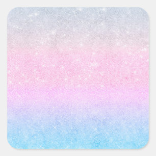 Elegant Blue Pink Silver Glitter Design Square Sticker