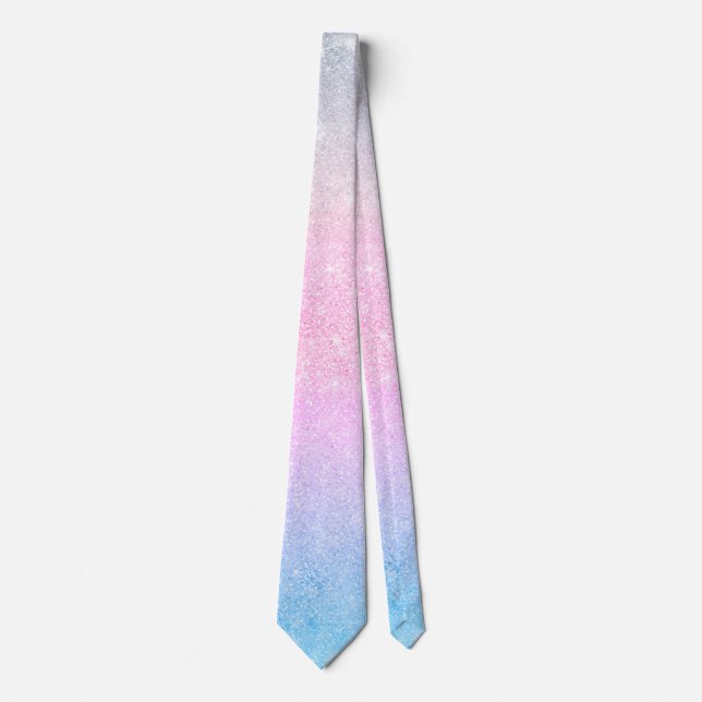 Elegant Blue Pink Silver Glitter Design Tie (Front)