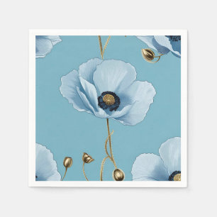 Elegant Blue Poppy On Soft Blue Napkin