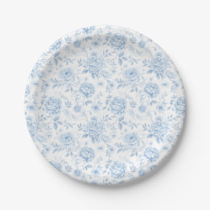 Elegant Blue Porcelain Floral Classic Wedding  Paper Plate