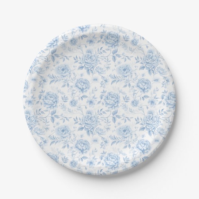 Elegant Blue Porcelain Floral Classic Wedding  Paper Plate (Front)