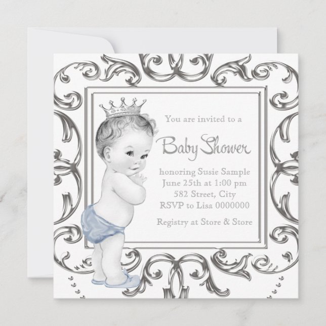 Elegant Blue Prince Baby Shower Invitation (Front)