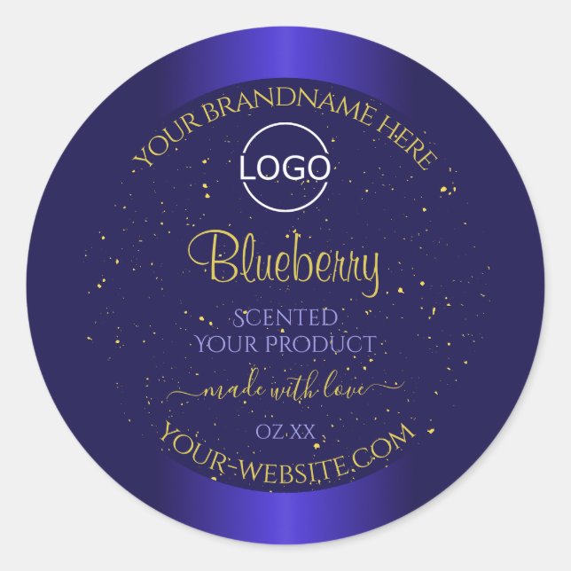 Elegant Blue Product Labels Soft Gold Glitter Logo (Front)