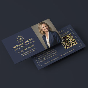 Elegant Blue Professional Marketing Photo Realtor Business Card
