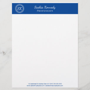 Elegant Blue Professional Monogram Business Custom Letterhead