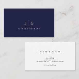 Elegant Blue Professional Simple Monogram Business Card