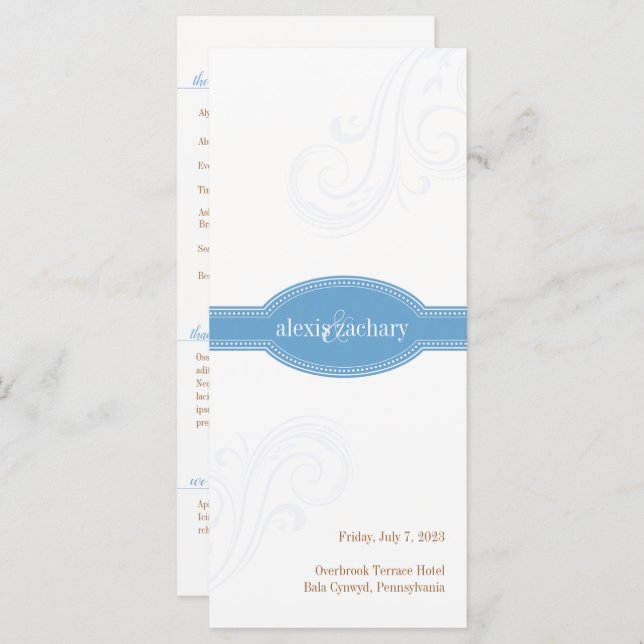 Elegant Blue Program, Caroline Wedding Collection (Front/Back)