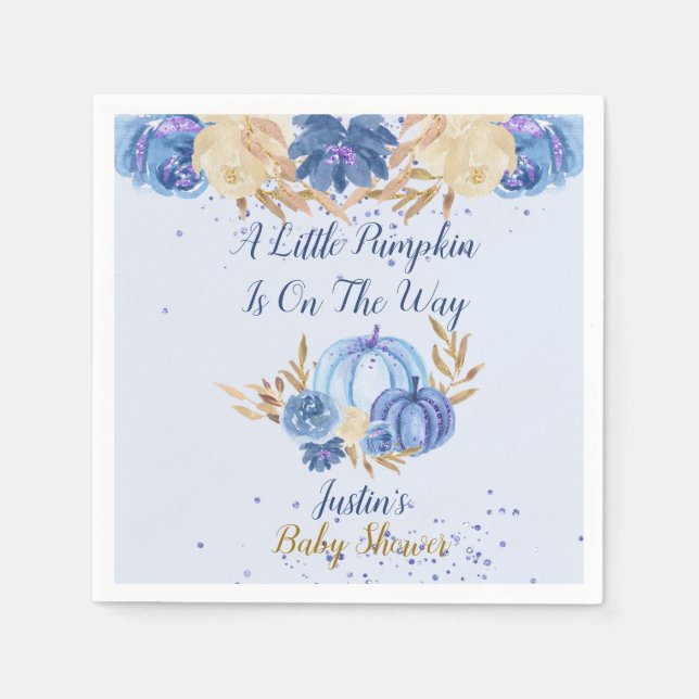 Elegant Blue Pumpkin Baby Shower Napkin (Front)