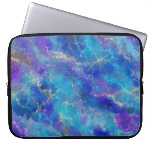 Elegant Blue, Purple, and Gold Marble Pattern Laptop Sleeve