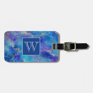 Elegant Blue, Purple, and Gold Marble Pattern Luggage Tag