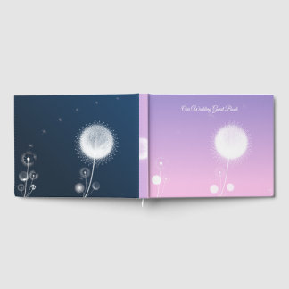 Elegant Blue Purple Dandelion Wedding Guest Book