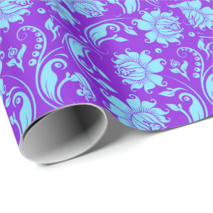 Elegant Blue & Purple Floral Damasks Wrapping Paper