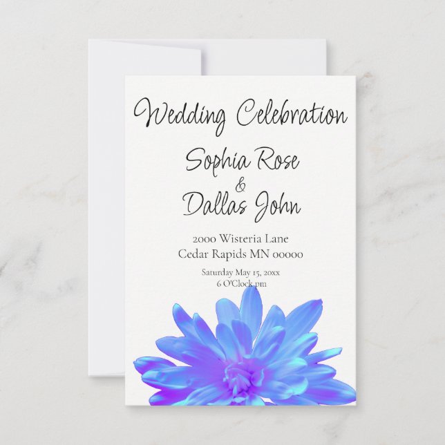 Elegant blue purple floral flower  invitation (Front)