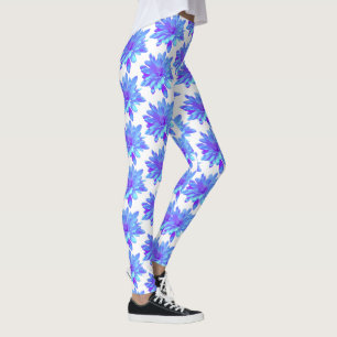 Elegant blue purple floral flower  leggings
