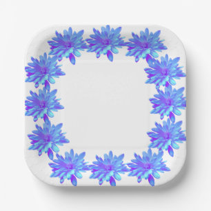Elegant blue purple floral flower paper plate