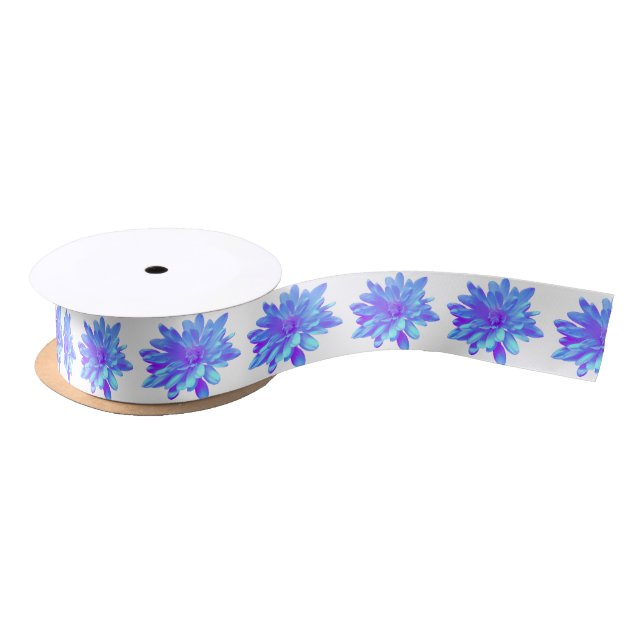 Elegant blue purple floral flower  satin ribbon (Spool)