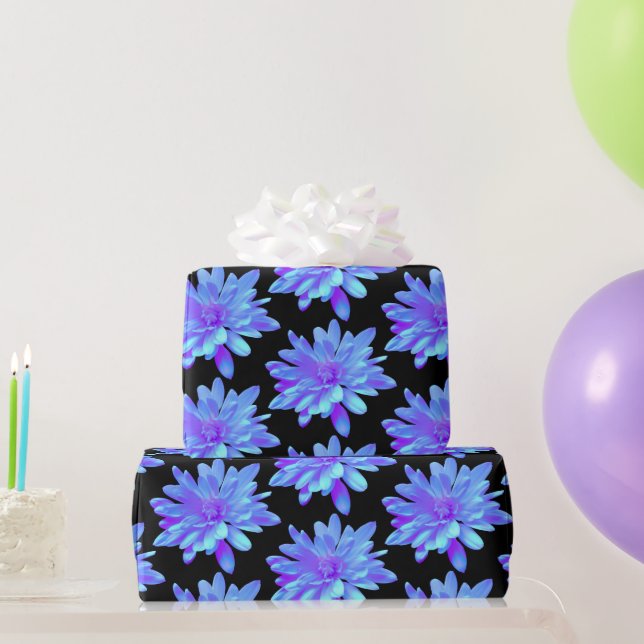 Elegant blue purple floral flower  wrapping paper (Party Gifts)