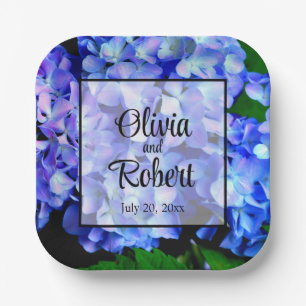 Elegant blue purple floral hydrangeas paper plate