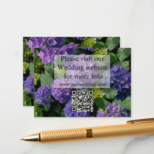 Elegant blue purple floral hydrangeas QR code Enclosure Card