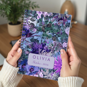 Elegant Blue Purple Floral Monogram Notebook