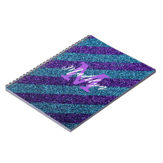 Elegant Blue &Purple Glitter Monogram Name Notebook