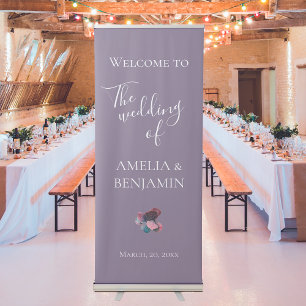 Elegant Blue Purple Hydrangeas Wedding Welcome Retractable Banner