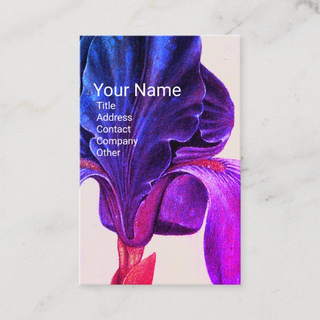 ELEGANT BLUE PURPLE IRIS Monogram Business Card (Front)