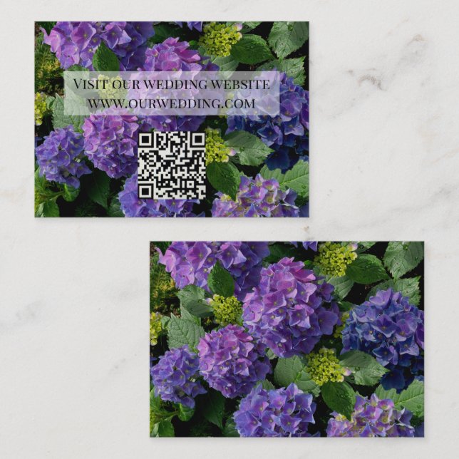 Elegant blue purple magenta floral hydrangea QR  Enclosure Card (Front/Back)