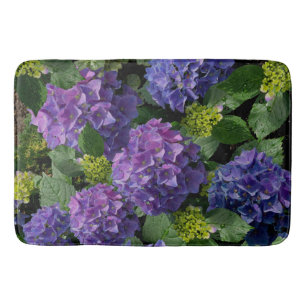 Elegant blue purple magenta green floral hydrangea bath mat