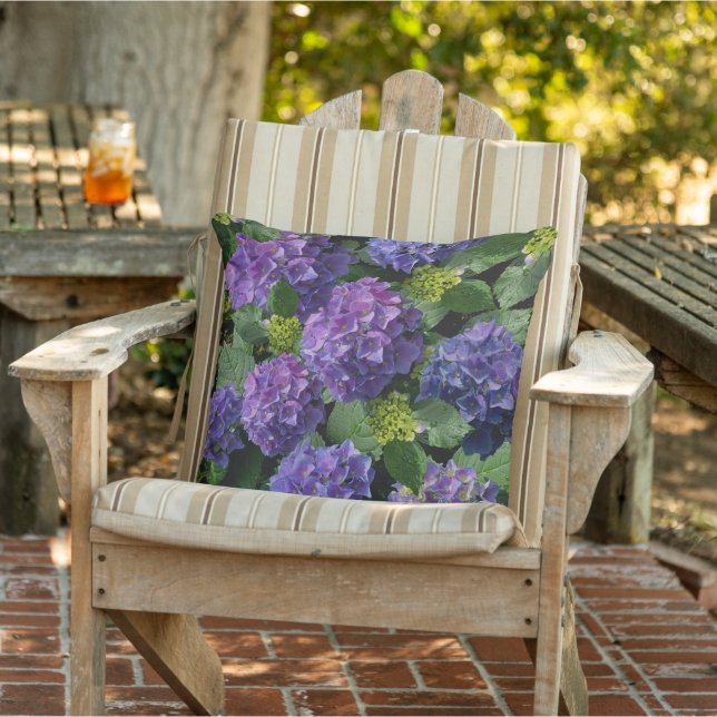 Elegant blue purple magenta green floral hydrangea cushion (Chair)
