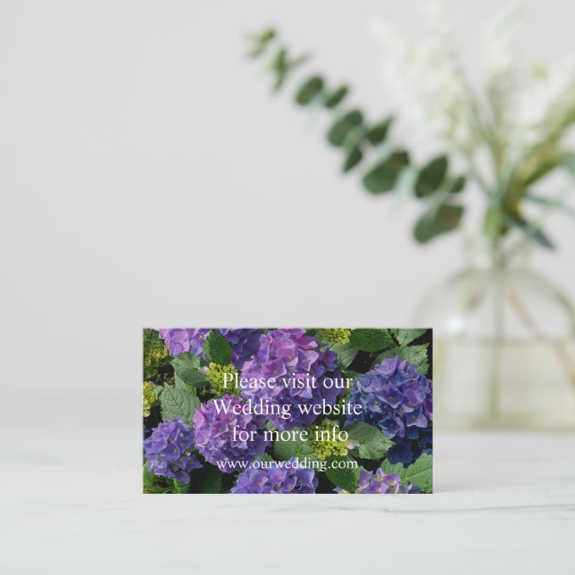 Elegant blue purple magenta green floral hydrangea enclosure card (Standing Front)