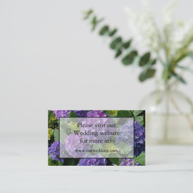 Elegant blue purple magenta green floral hydrangea enclosure card (Standing Front)