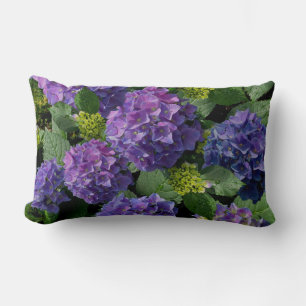 Elegant blue purple magenta green floral hydrangea lumbar cushion