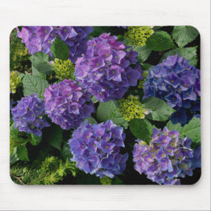Elegant blue purple magenta green floral hydrangea mouse mat