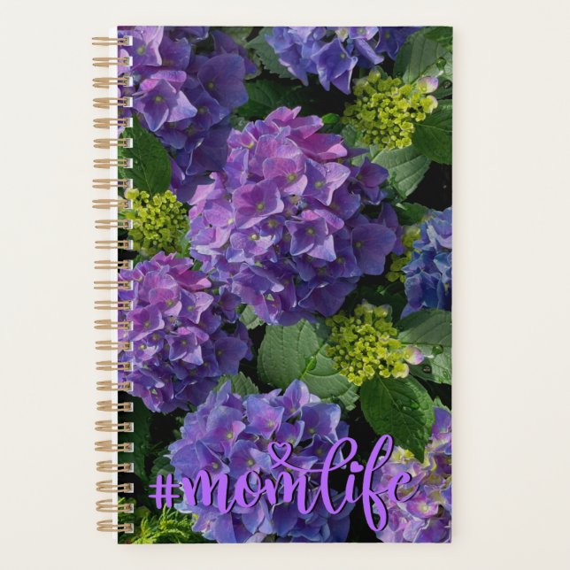Elegant blue purple magenta green floral hydrangea planner (Front)
