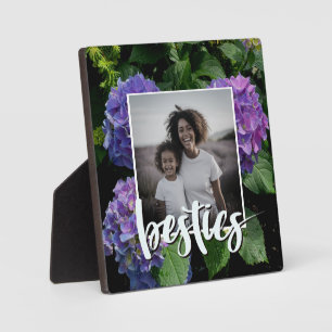 Elegant blue purple magenta green floral hydrangea plaque
