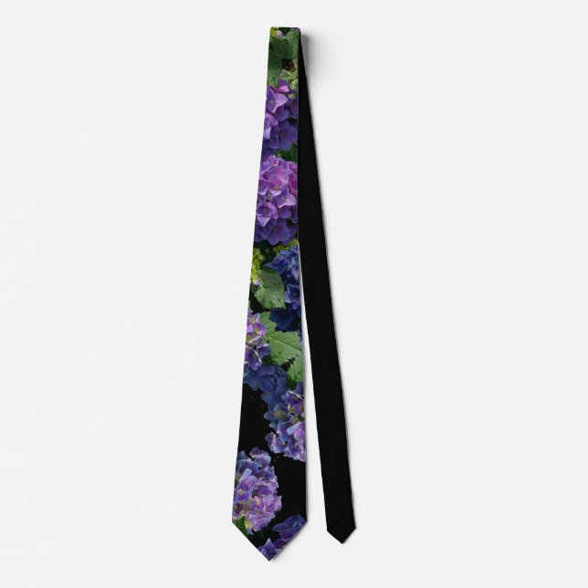 Elegant blue purple magenta green floral hydrangea tie (Front)