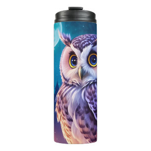 Elegant Blue Purple Magical Owl Comic AI Art  Thermal Tumbler