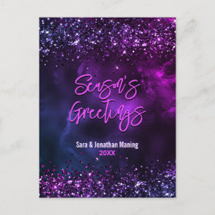 Elegant blue purple marble art Christmas new year Postcard