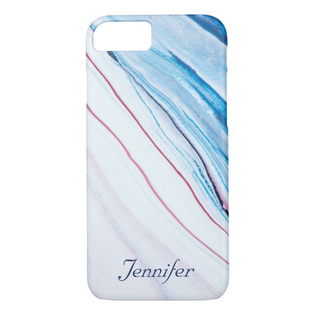 Elegant BLUE PURPLE PINK  FAUX MARBLE PERSONALIZED Case-Mate iPhone Case (Back)